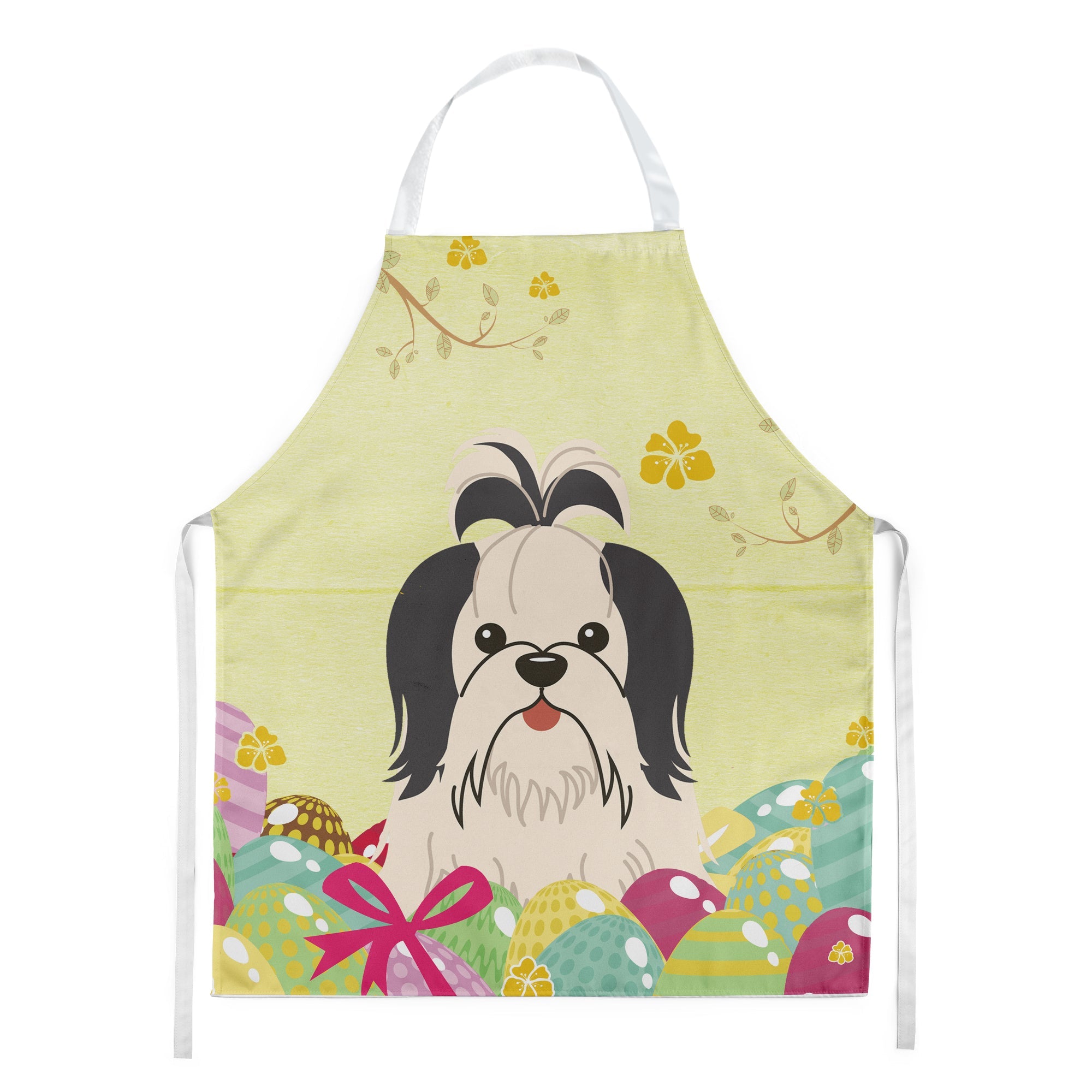 Easter Eggs Shih Tzu Black White Apron Cooking Kitchen Server Baking Crafts Gardening for Adult Women Men, Unisex, Large, Multicolor
