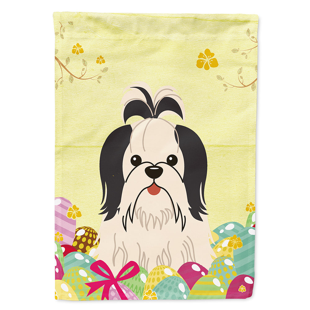 Easter Eggs Shih Tzu Black White House Flag 28x40 Porch Sleeve Pole Decorative Outside Yard Banner Artwork Wall Hanging, Polyester