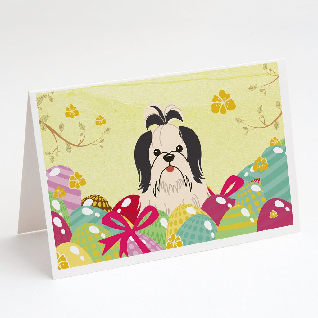 Easter Eggs Shih Tzu Black White Greeting Cards Pack of 8 Blank Cards with Envelopes Whimsical A7 Size 5x7