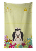 Easter Eggs Shih Tzu Black White Kitchen Towel Velour Plush Front and Cotton Loop Back Machine Washable