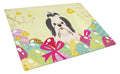 Easter Eggs Shih Tzu Black White Cutting Board Tempered Glass Kitchen Cutting Surface, Heat Resistant Chopping, Non-Slip Feet, Food Prep & Serving