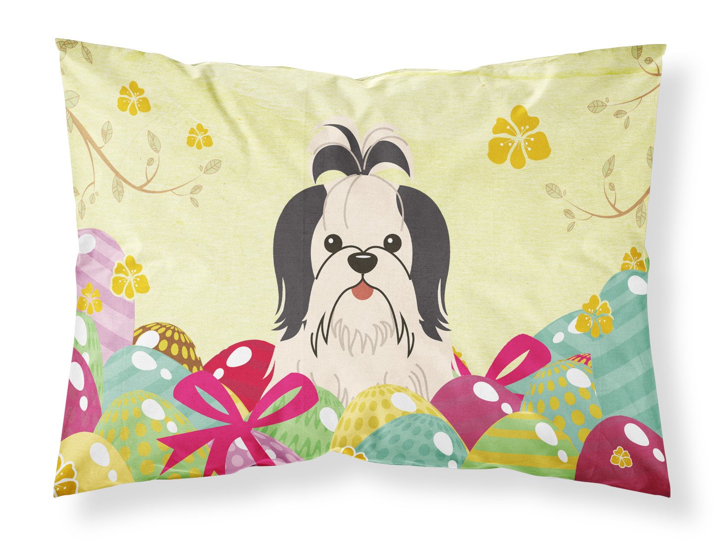 Easter Eggs Shih Tzu Black White Standard Pillowcase Lightweight Super Soft Easy Care Decorative Artwork Pillowcase, Standard