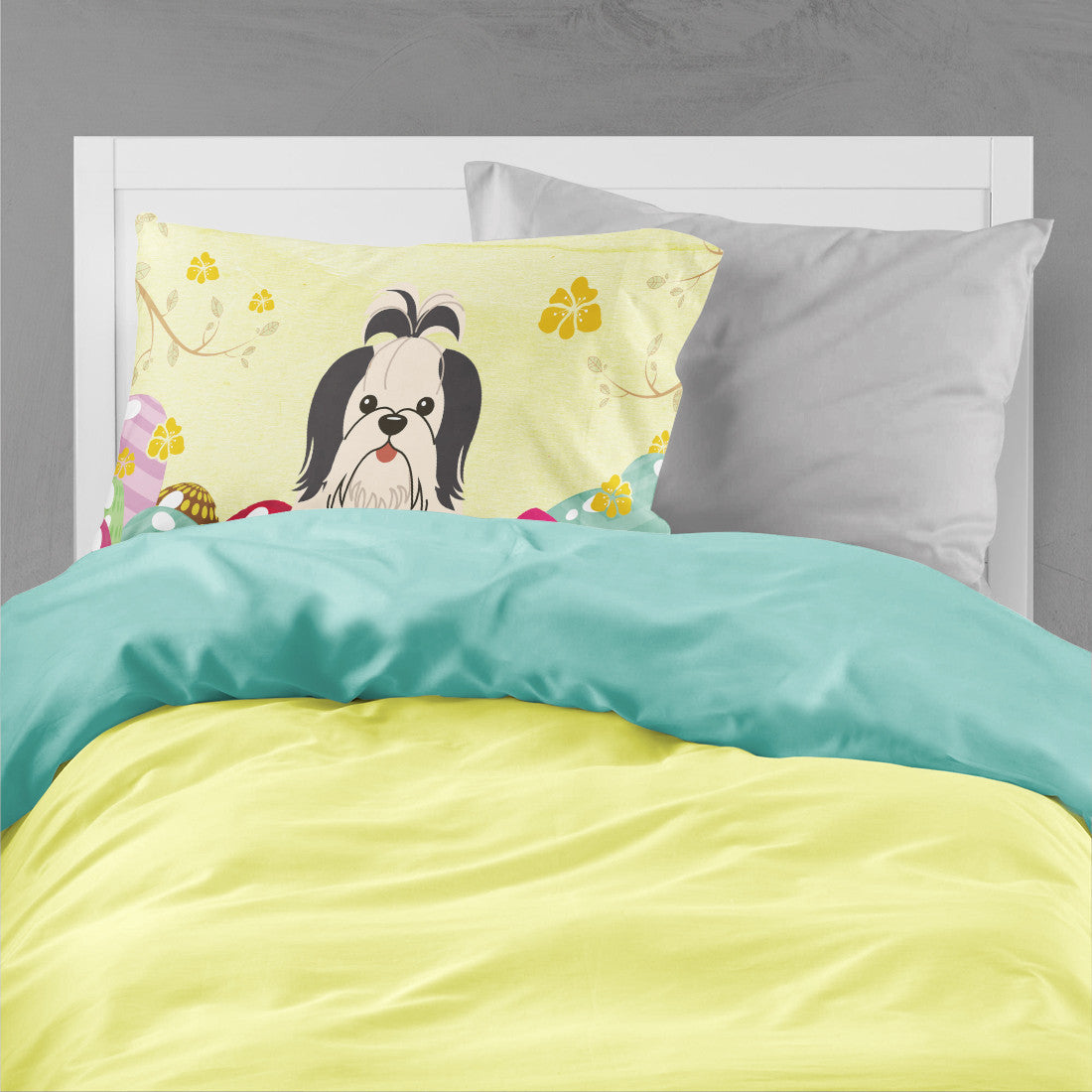 Easter Eggs Shih Tzu Black White Standard Pillowcase Lightweight Super Soft Easy Care Decorative Artwork Pillowcase, Standard