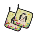 Easter Eggs Shih Tzu Black White Pot Holder Set of 2 Heat Resistant Quilted Hot Pads 7.5 x 7.5 Inch, Insulated Kitchen Trivets for Cooking & Baking