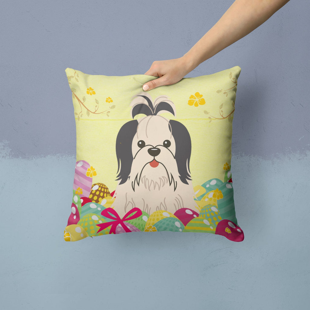 Easter Eggs Shih Tzu Black White Decorative Throw Pillow 14x14 Indoor Outdoor Accent Cushion, Fabric Cover with Insert for Sofa, Bed, Porch & Living Room