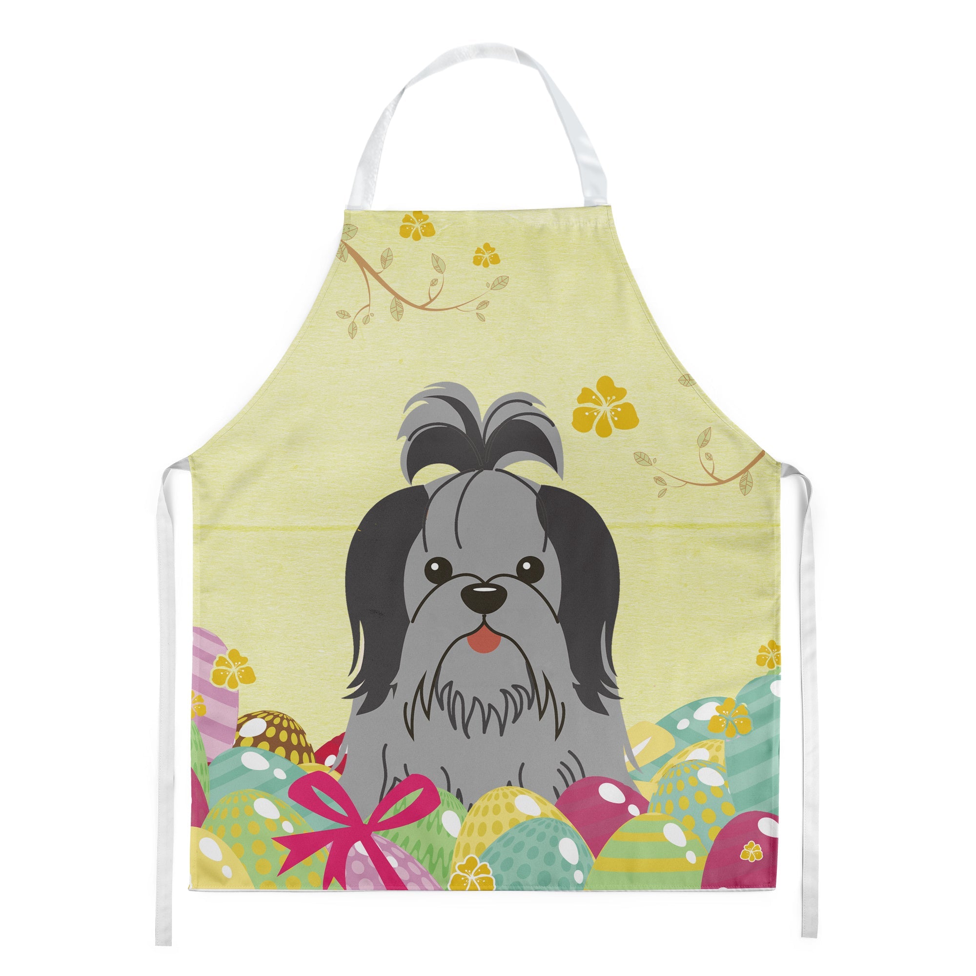 Easter Eggs Shih Tzu Black Silver Apron Cooking Kitchen Server Baking Crafts Gardening for Adult Women Men, Unisex, Large, Multicolor