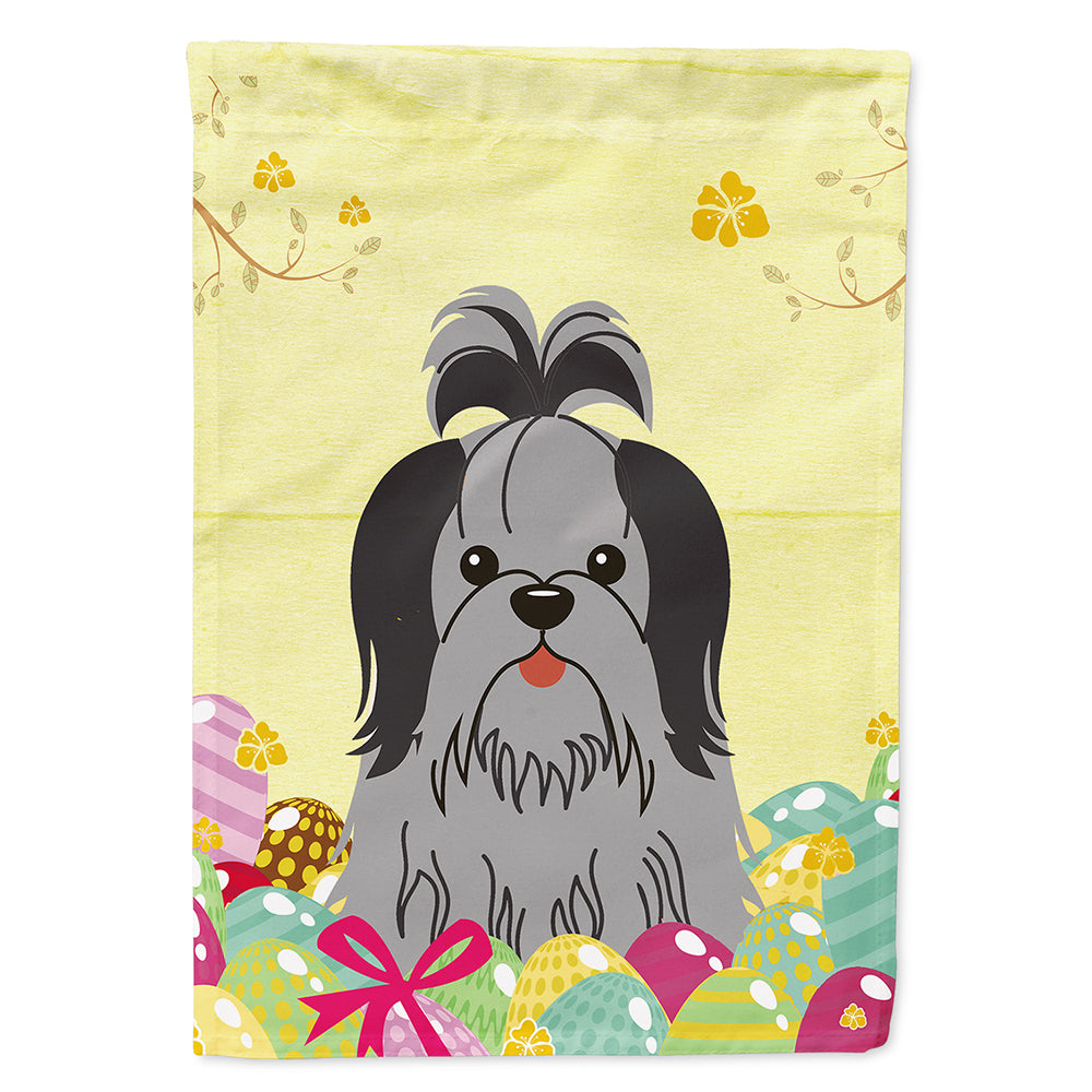 Easter Eggs Shih Tzu Black Silver House Flag 28x40 Porch Sleeve Pole Decorative Outside Yard Banner Artwork Wall Hanging, Polyester