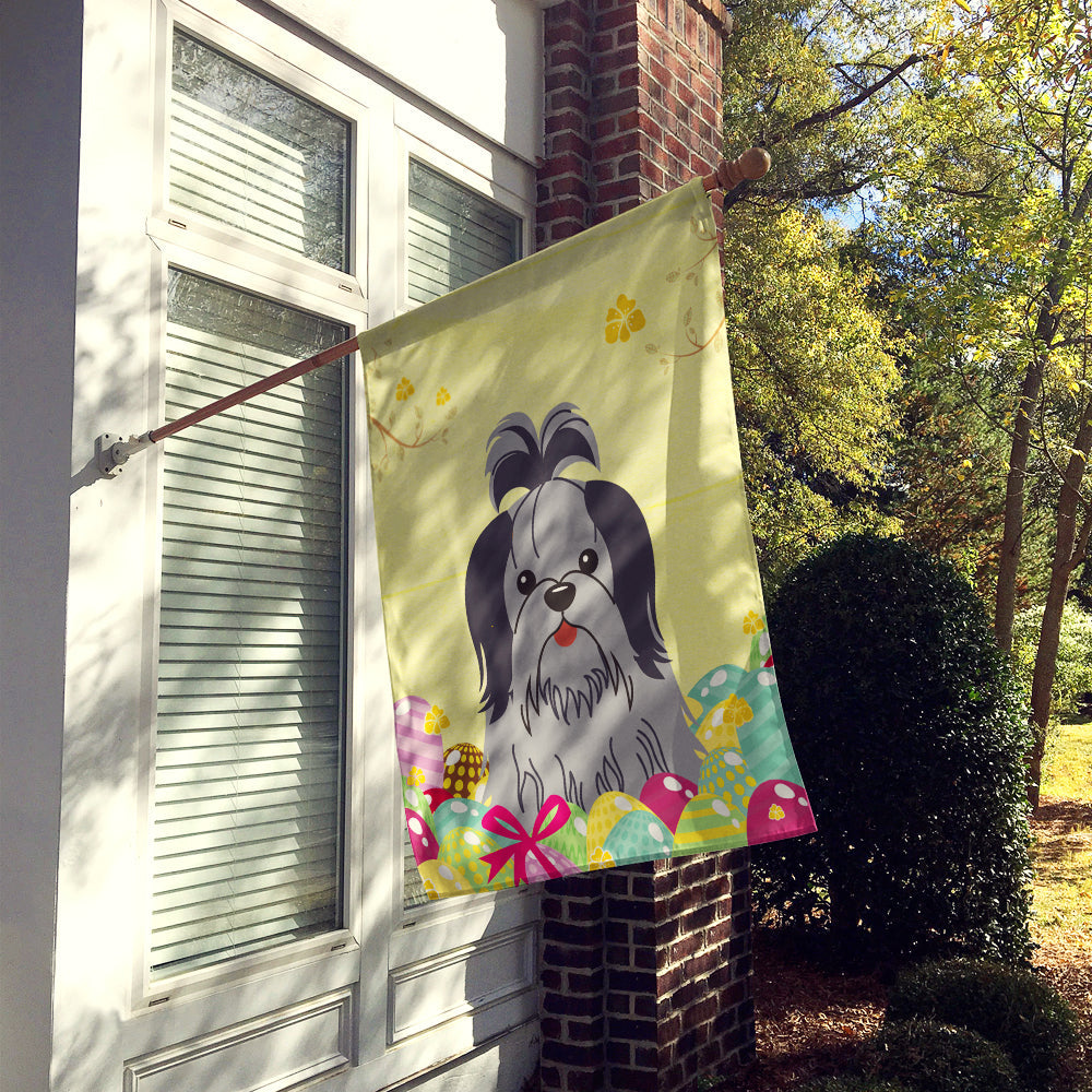 Easter Eggs Shih Tzu Black Silver House Flag 28x40 Porch Sleeve Pole Decorative Outside Yard Banner Artwork Wall Hanging, Polyester