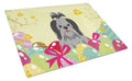 Easter Eggs Shih Tzu Black Silver Cutting Board Tempered Glass Kitchen Cutting Surface, Heat Resistant Chopping, Non-Slip Feet, Food Prep & Serving