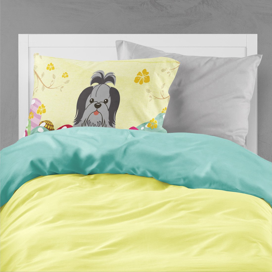 Easter Eggs Shih Tzu Black Silver Standard Pillowcase Lightweight Super Soft Easy Care Decorative Artwork Pillowcase, Standard