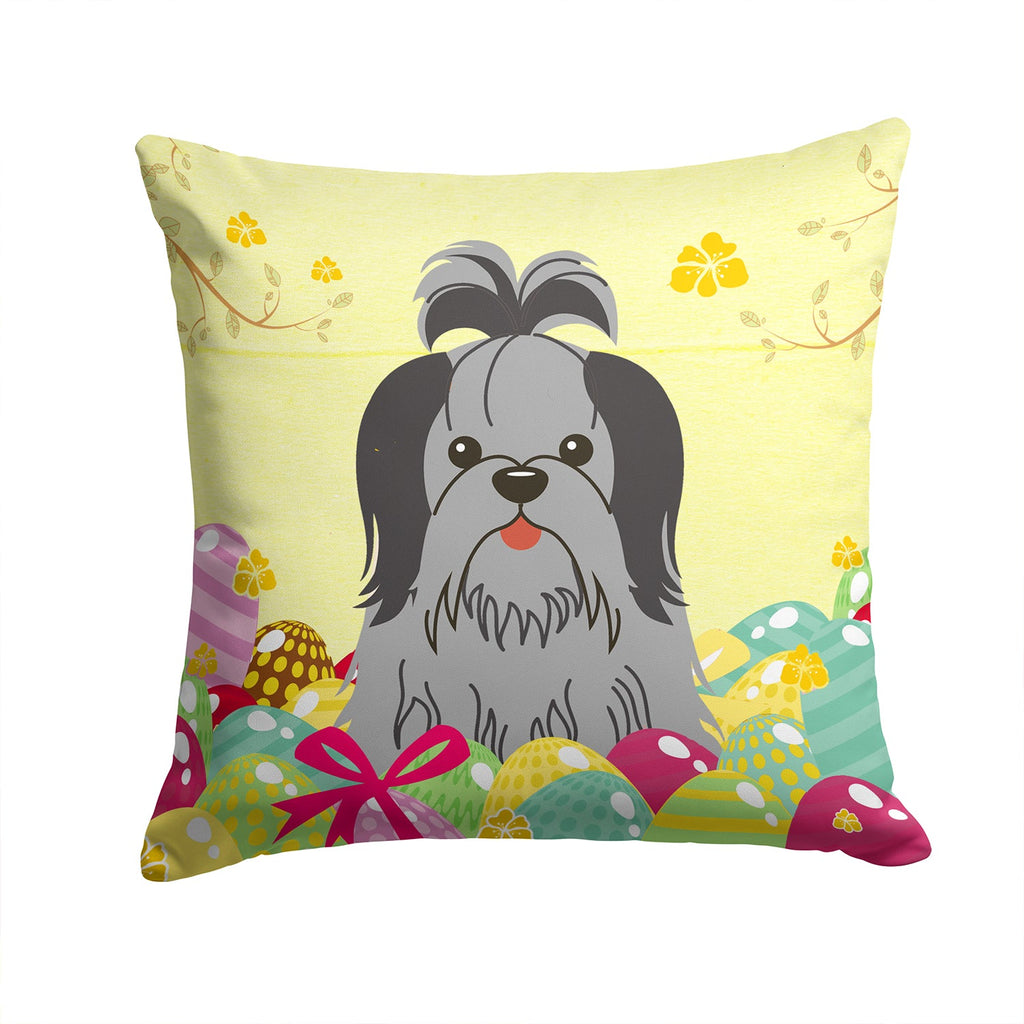 Easter Eggs Shih Tzu Black Silver Decorative Throw Pillow 14x14 Indoor Outdoor Accent Cushion, Fabric Cover with Insert for Sofa, Bed, Porch & Living Room