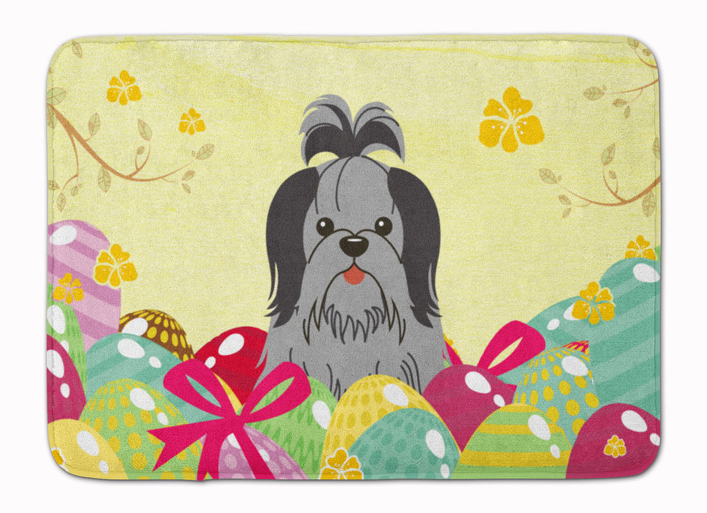 Easter Eggs Shih Tzu Black Silver Memory Foam Kitchen Mat Machine Washable Anti-Fatigue Cushion Comfort Bath or Kitchen Rug
