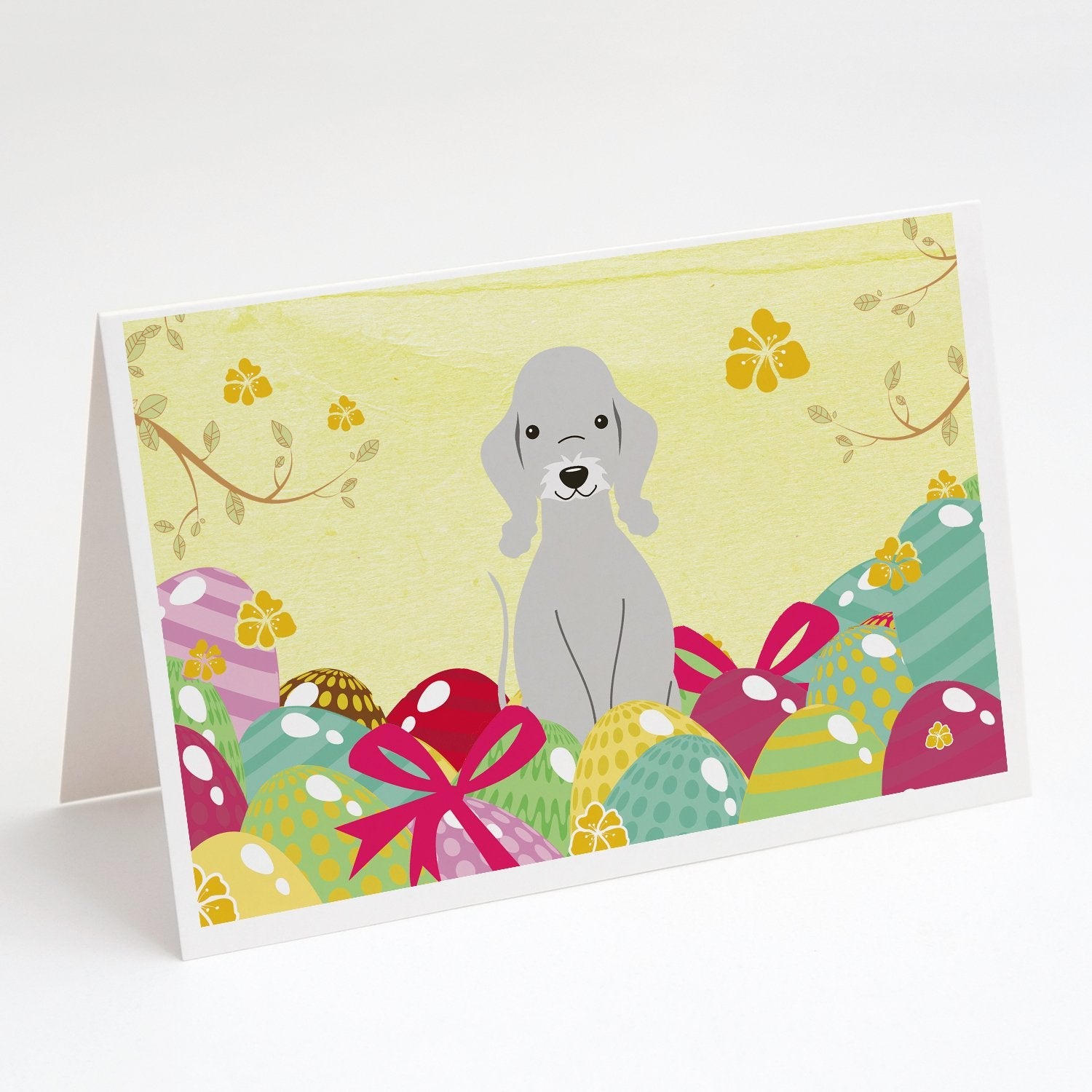 Easter Eggs Bedlington Terrier Blue Greeting Cards Pack of 8 Blank Cards with Envelopes Whimsical A7 Size 5x7