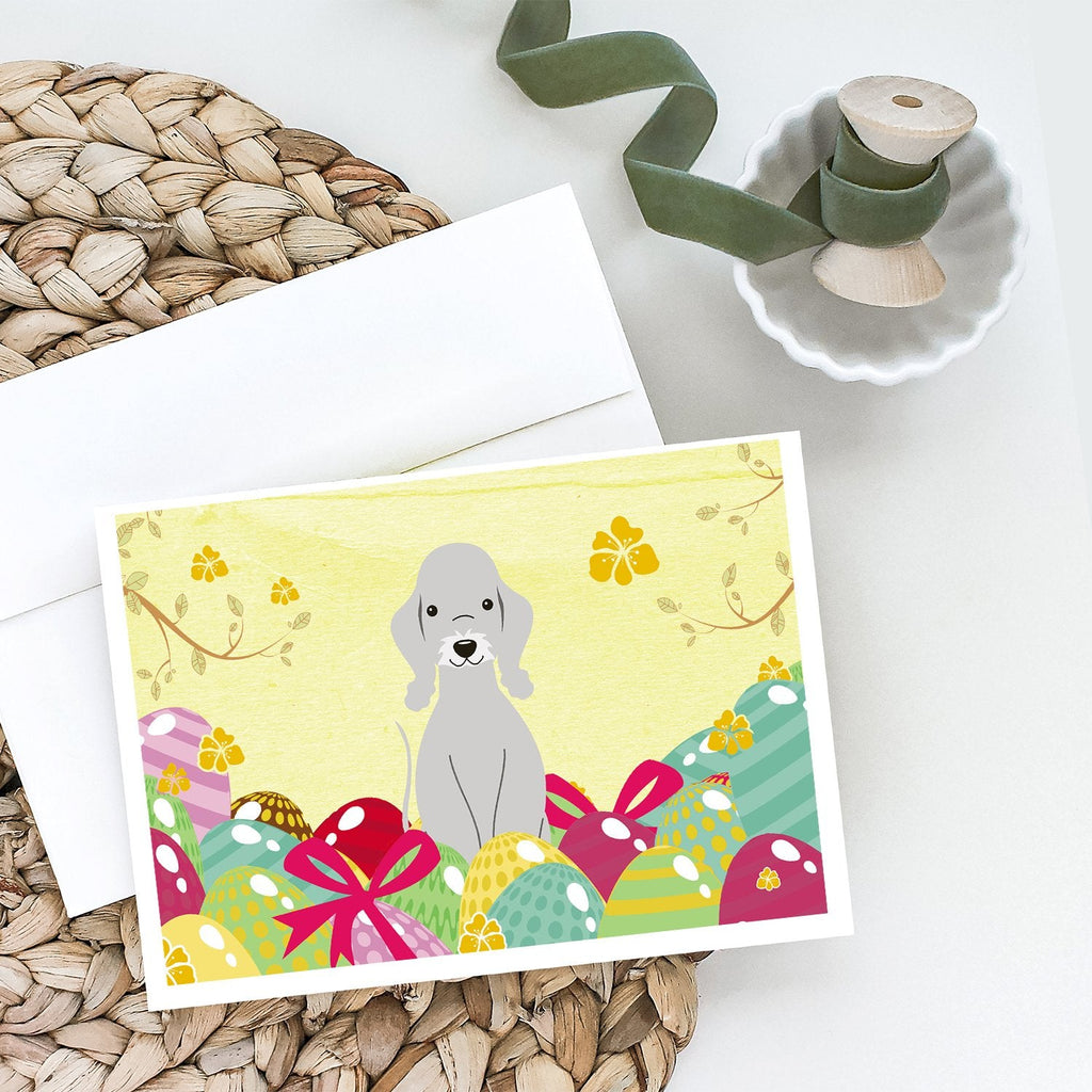 Easter Eggs Bedlington Terrier Blue Greeting Cards Pack of 8 Blank Cards with Envelopes Whimsical A7 Size 5x7