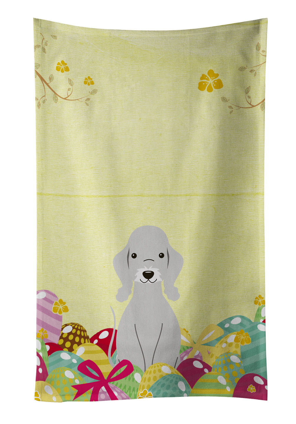 Easter Eggs Bedlington Terrier Blue Kitchen Towel Velour Plush Front and Cotton Loop Back Machine Washable