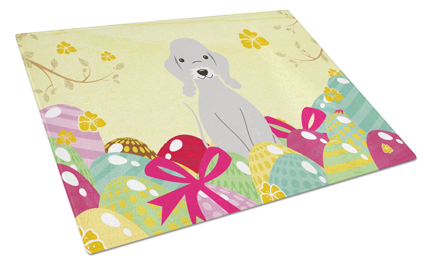 Easter Eggs Bedlington Terrier Blue Cutting Board Tempered Glass Kitchen Cutting Surface, Heat Resistant Chopping, Non-Slip Feet, Food Prep & Serving