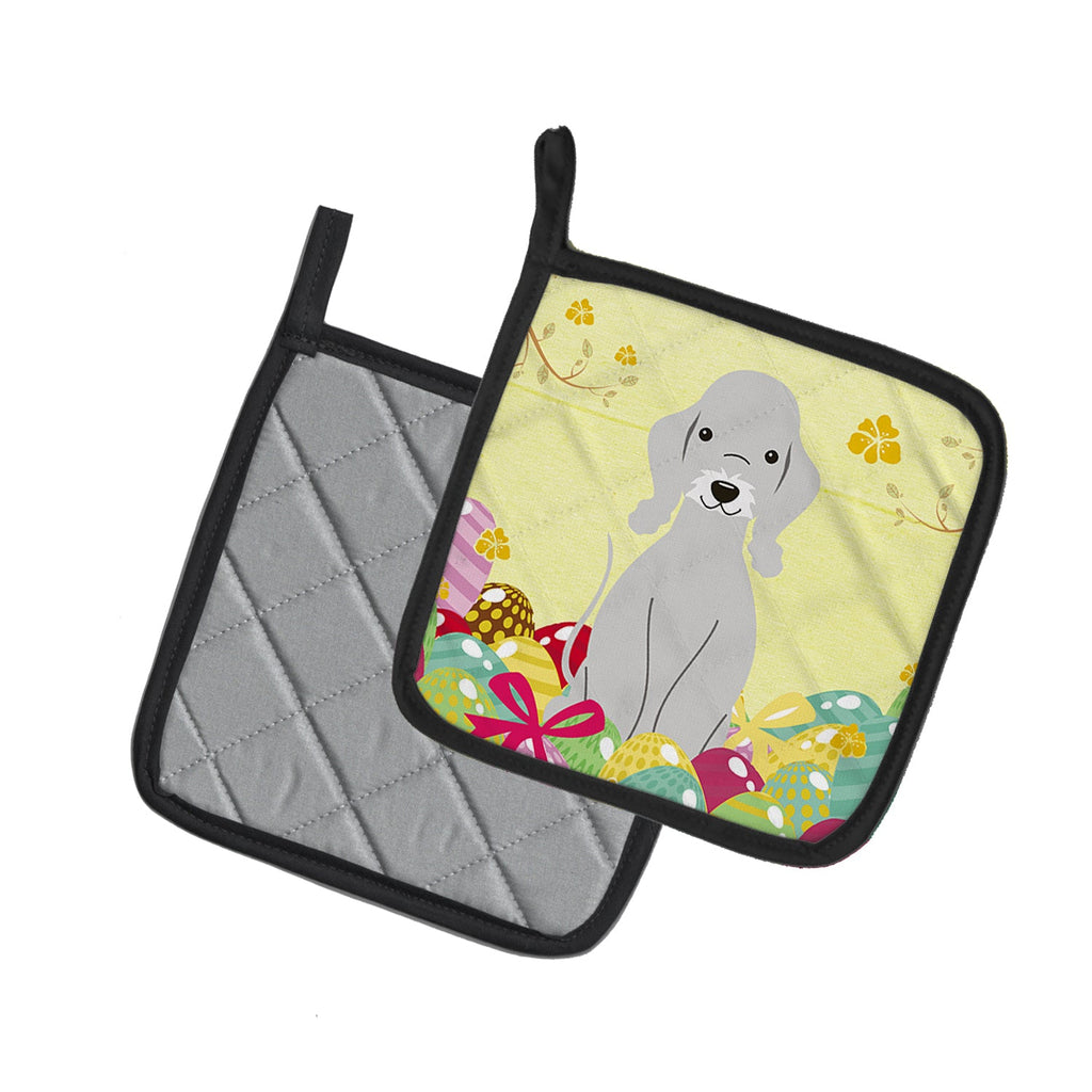 Easter Eggs Bedlington Terrier Blue Pot Holder Set of 2 Heat Resistant Quilted Hot Pads 7.5 x 7.5 Inch, Insulated Kitchen Trivets for Cooking & Baking