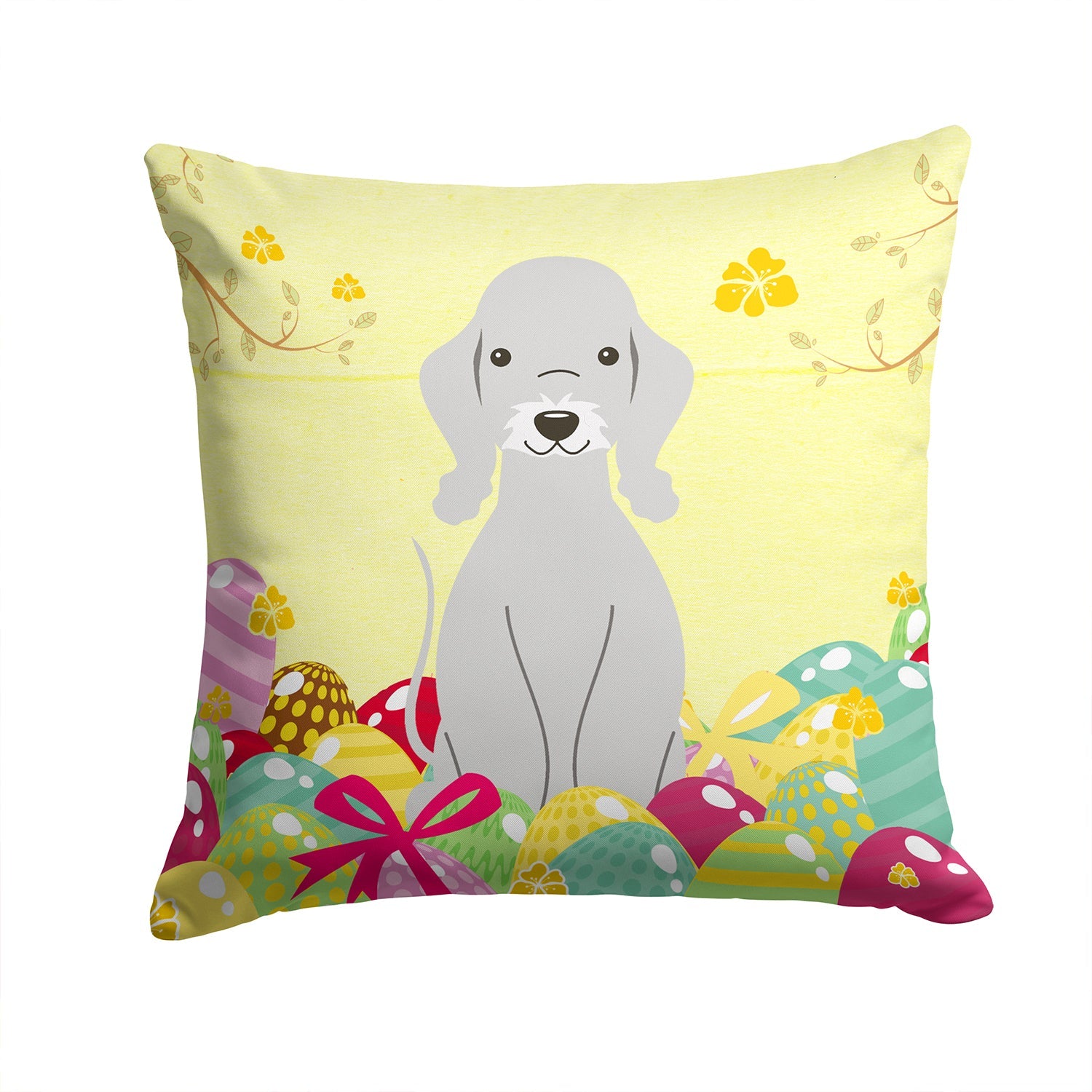 Easter Eggs Bedlington Terrier Blue Decorative Throw Pillow 14x14 Indoor Outdoor Accent Cushion, Fabric Cover with Insert for Sofa, Bed, Porch & Living Room