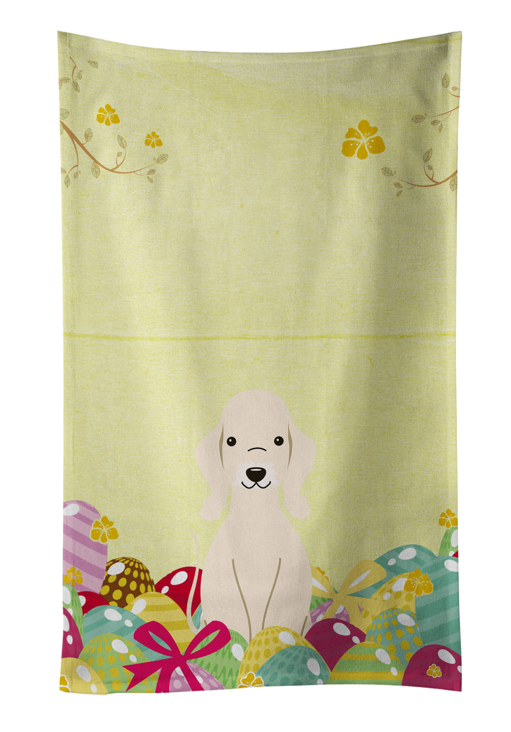Easter Eggs Bedlington Terrier Sandy Kitchen Towel Velour Plush Front and Cotton Loop Back Machine Washable
