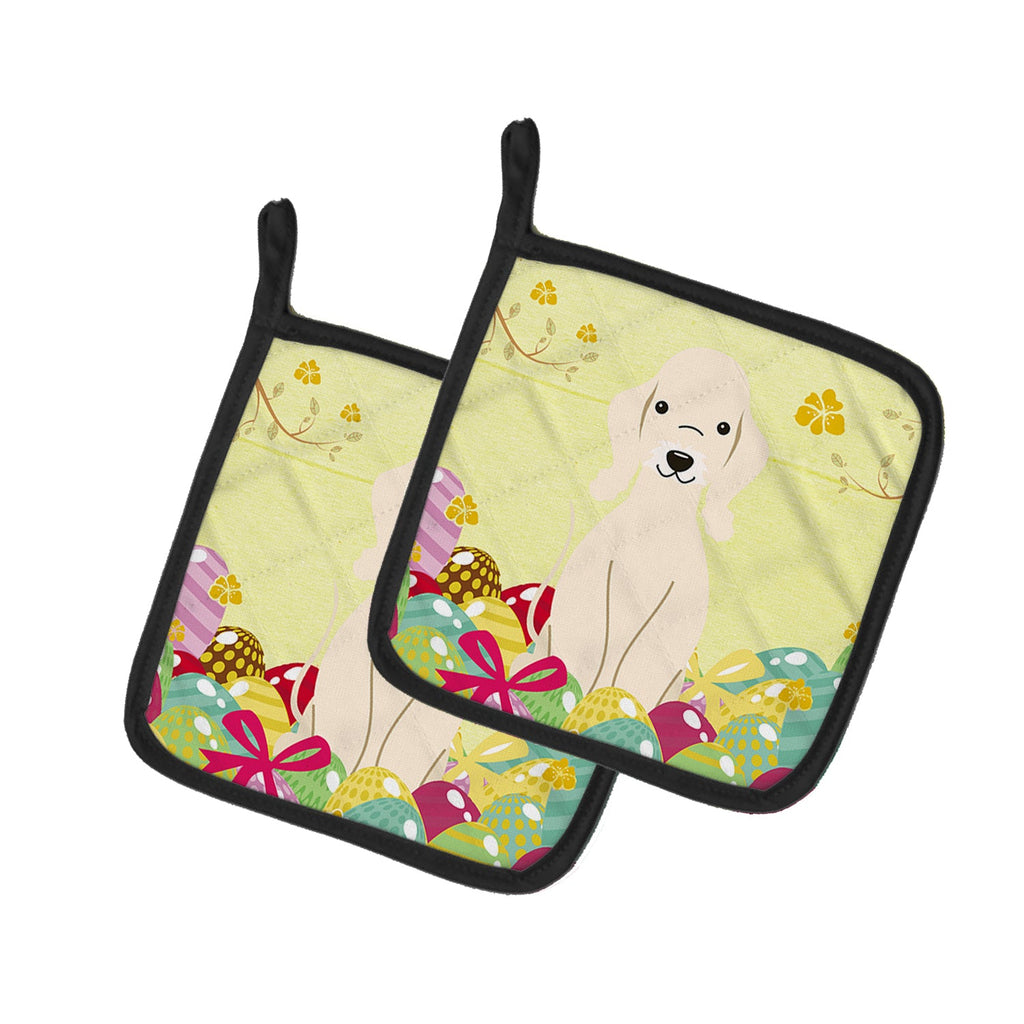 Easter Eggs Bedlington Terrier Sandy Pot Holder Set of 2 Heat Resistant Quilted Hot Pads 7.5 x 7.5 Inch, Insulated Kitchen Trivets for Cooking & Baking