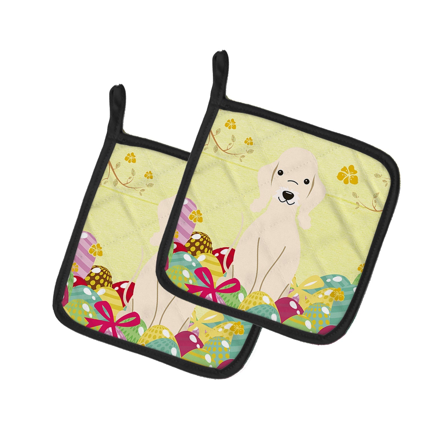 Easter Eggs Bedlington Terrier Sandy Pot Holder Set of 2 Heat Resistant Quilted Hot Pads 7.5 x 7.5 Inch, Insulated Kitchen Trivets for Cooking & Baking