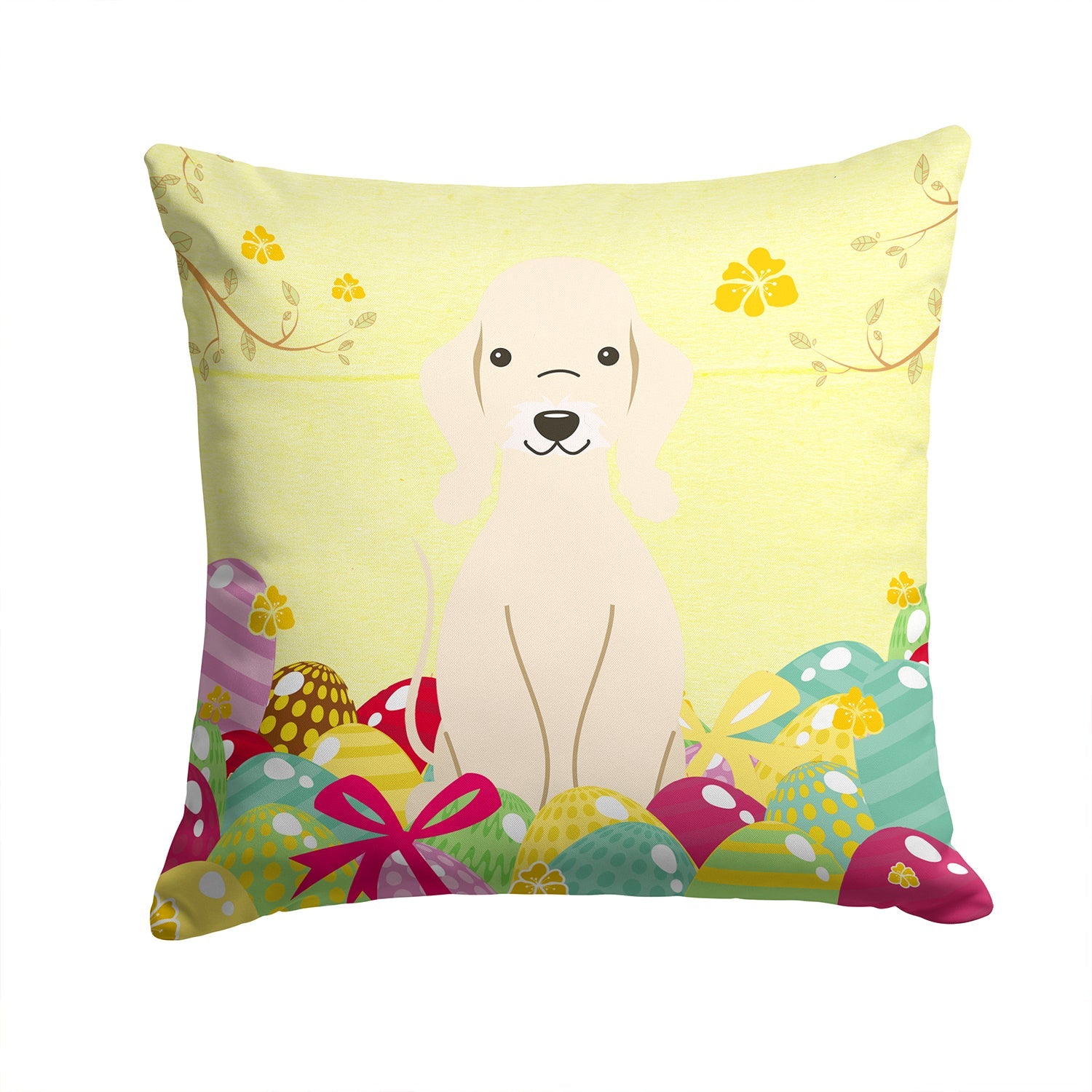 Easter Eggs Bedlington Terrier Sandy Decorative Throw Pillow 14x14 Indoor Outdoor Accent Cushion, Fabric Cover with Insert for Sofa, Bed, Porch & Living Room