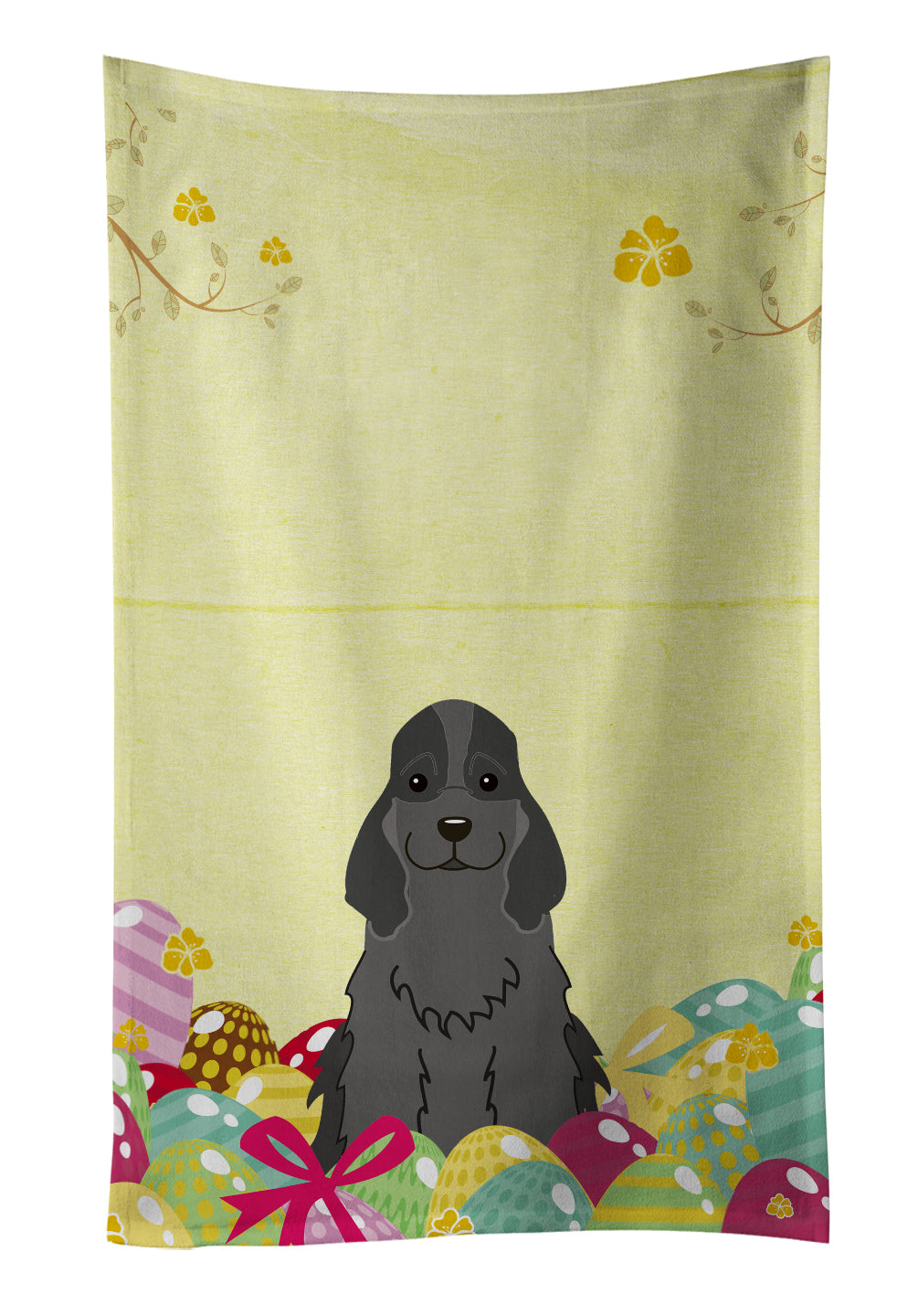 Easter Eggs Cocker Spaniel Black Kitchen Towel Velour Plush Front and Cotton Loop Back Machine Washable