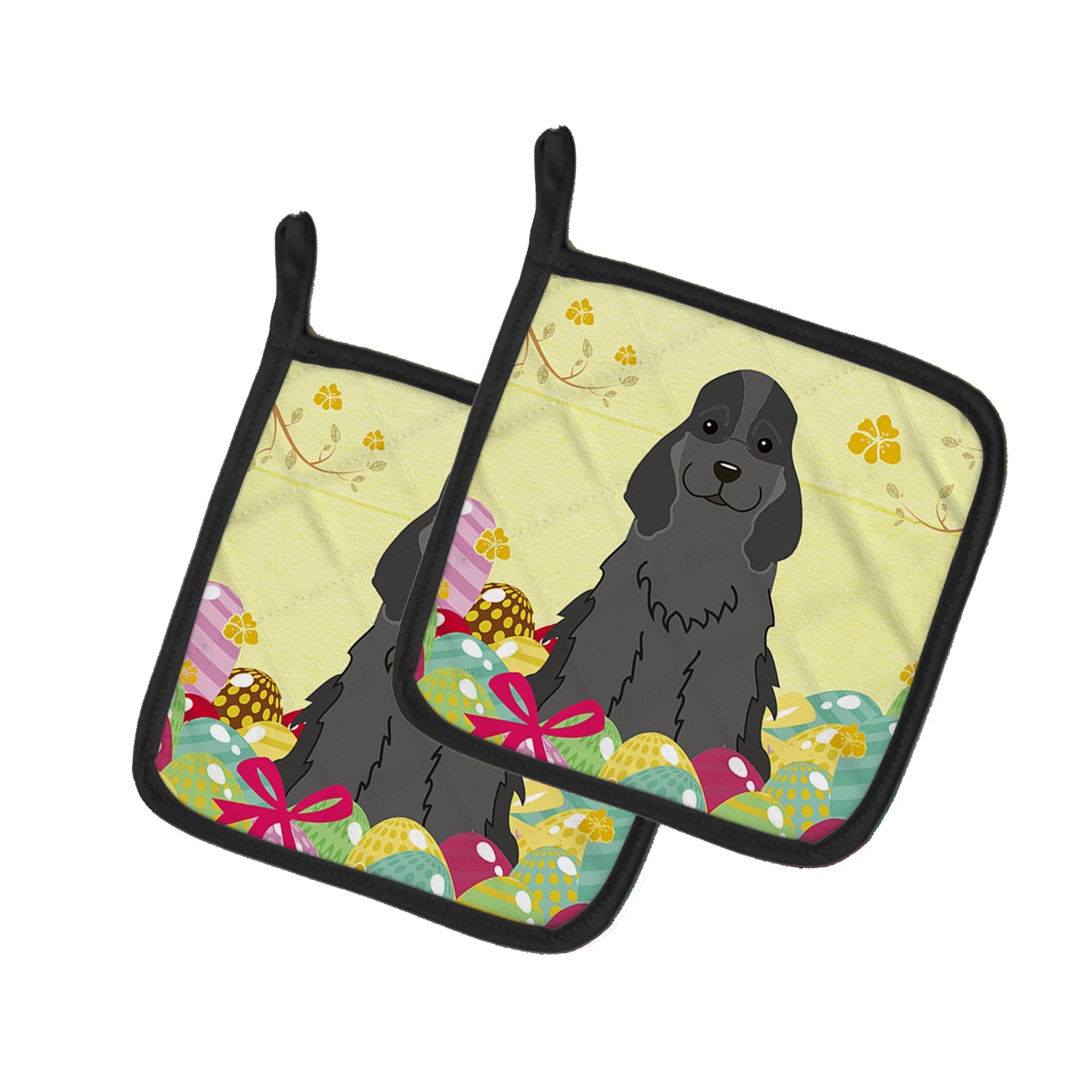Easter Eggs Cocker Spaniel Black Pot Holder Set of 2 Heat Resistant Quilted Hot Pads 7.5 x 7.5 Inch, Insulated Kitchen Trivets for Cooking & Baking
