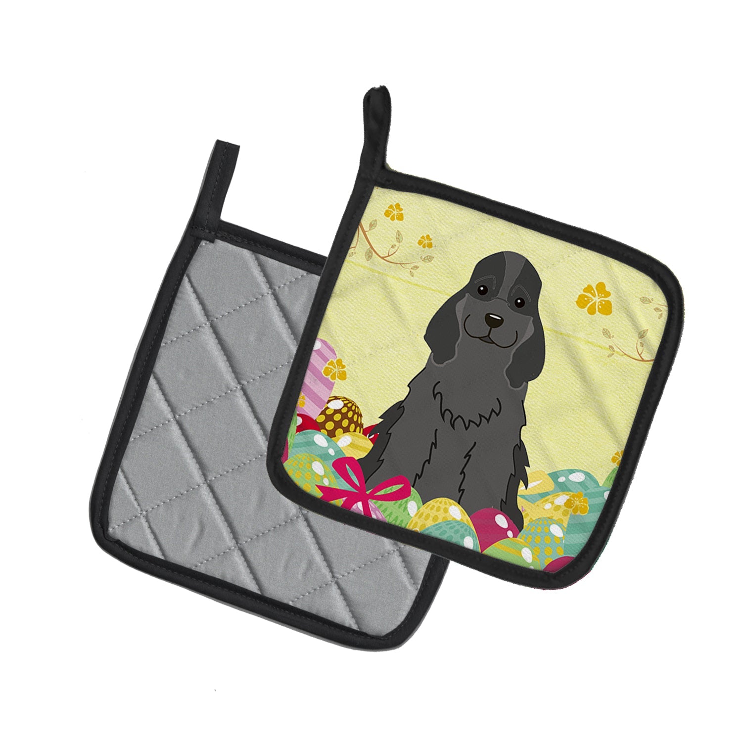 Easter Eggs Cocker Spaniel Black Pot Holder Set of 2 Heat Resistant Quilted Hot Pads 7.5 x 7.5 Inch, Insulated Kitchen Trivets for Cooking & Baking