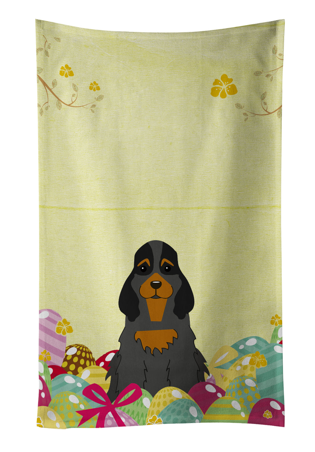 Easter Eggs Cocker Spaniel Black Tan Kitchen Towel Velour Plush Front and Cotton Loop Back Machine Washable