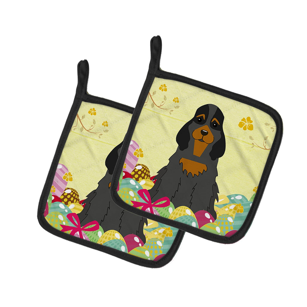 Easter Eggs Cocker Spaniel Black Tan Pot Holder Set of 2 Heat Resistant Quilted Hot Pads 7.5 x 7.5 Inch, Insulated Kitchen Trivets for Cooking & Baking