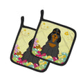 Easter Eggs Cocker Spaniel Black Tan Pot Holder Set of 2 Heat Resistant Quilted Hot Pads 7.5 x 7.5 Inch, Insulated Kitchen Trivets for Cooking & Baking
