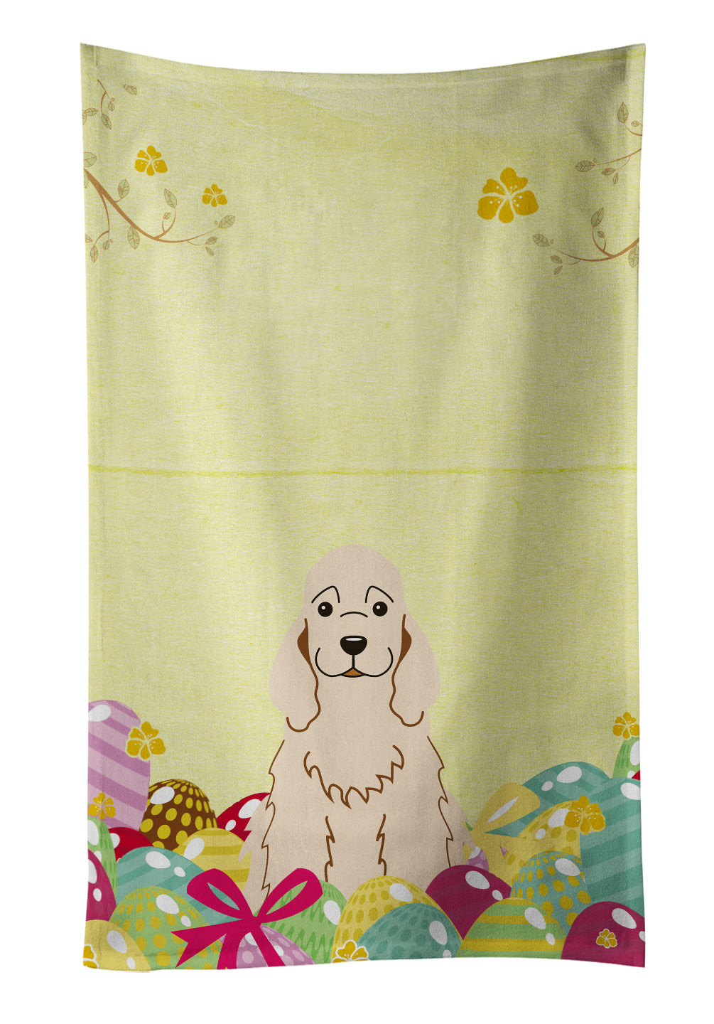 Easter Eggs Cocker Spaniel Buff Kitchen Towel Velour Plush Front and Cotton Loop Back Machine Washable