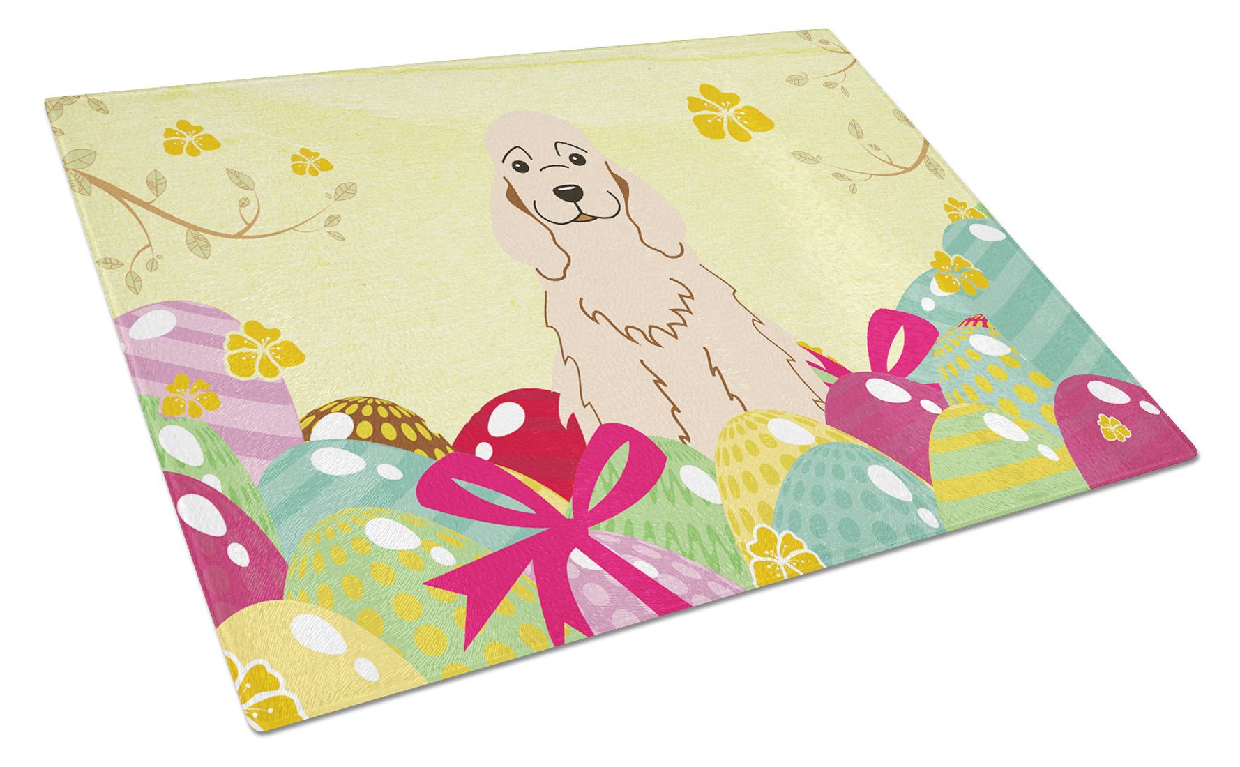 Easter Eggs Cocker Spaniel Buff Cutting Board Tempered Glass Kitchen Cutting Surface, Heat Resistant Chopping, Non-Slip Feet, Food Prep & Serving