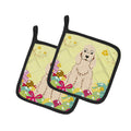 Easter Eggs Cocker Spaniel Buff Pot Holder Set of 2 Heat Resistant Quilted Hot Pads 7.5 x 7.5 Inch, Insulated Kitchen Trivets for Cooking & Baking