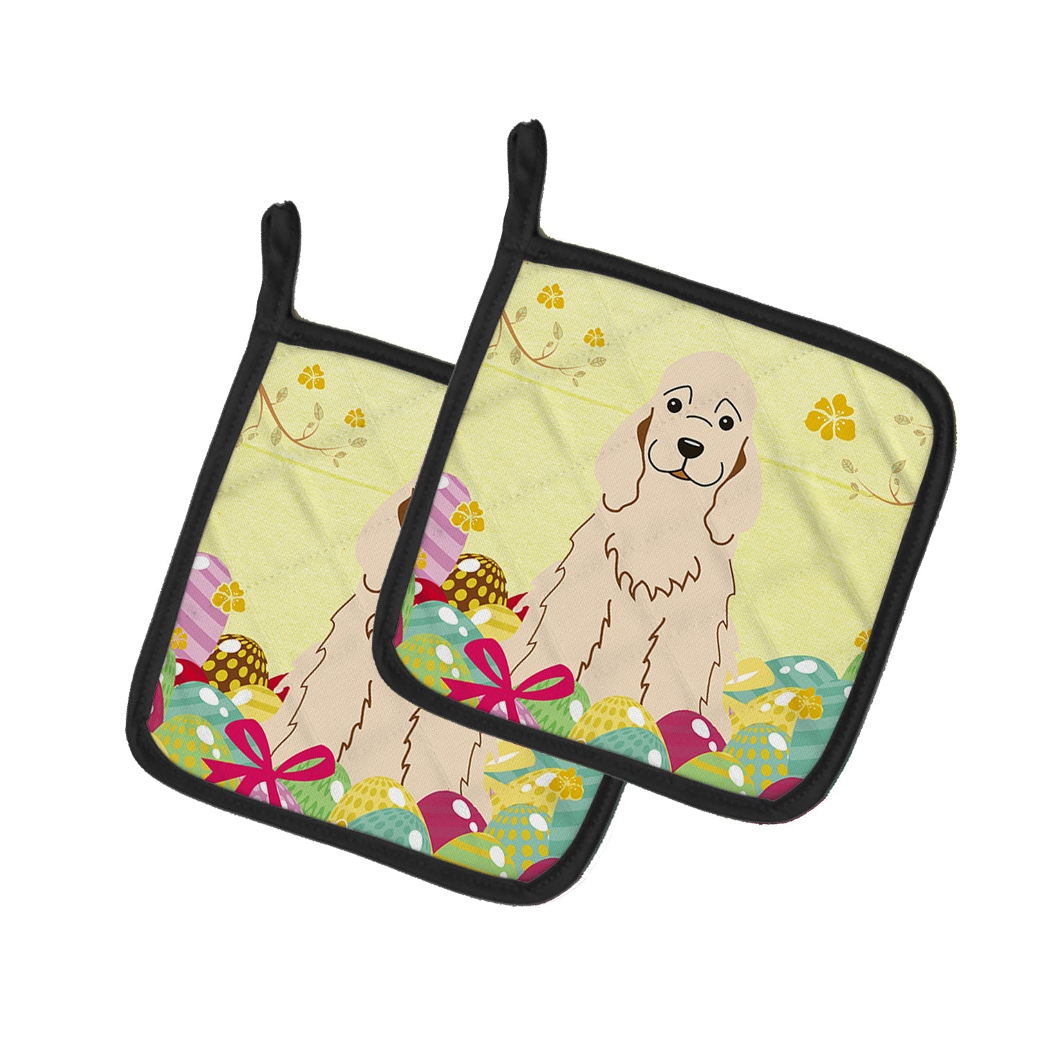 Easter Eggs Cocker Spaniel Buff Pot Holder Set of 2 Heat Resistant Quilted Hot Pads 7.5 x 7.5 Inch, Insulated Kitchen Trivets for Cooking & Baking