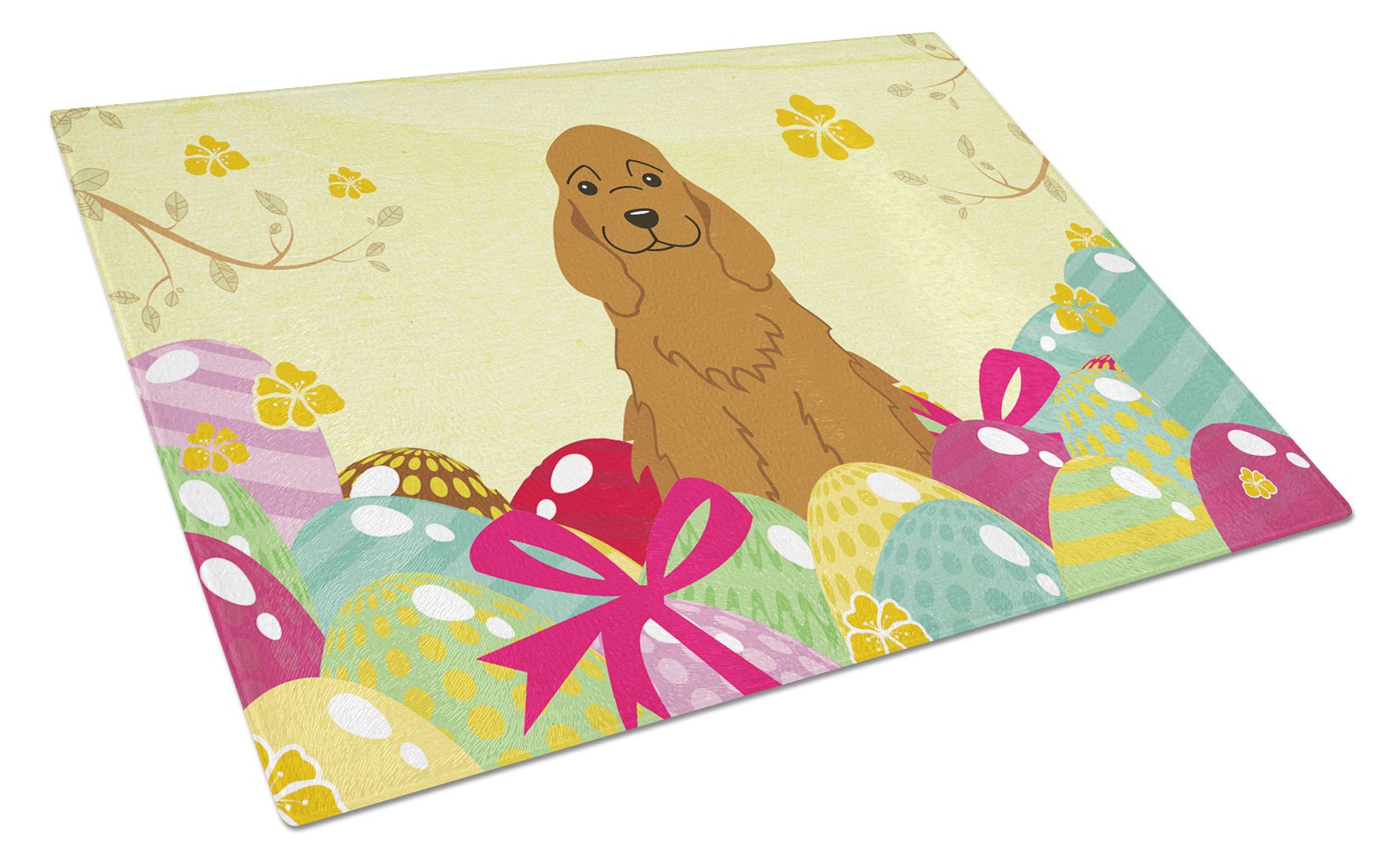 Easter Eggs Cocker Spaniel Red Cutting Board Tempered Glass Kitchen Cutting Surface, Heat Resistant Chopping, Non-Slip Feet, Food Prep & Serving