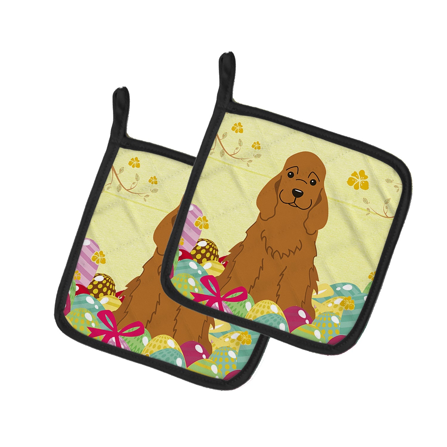 Easter Eggs Cocker Spaniel Red Pot Holder Set of 2 Heat Resistant Quilted Hot Pads 7.5 x 7.5 Inch, Insulated Kitchen Trivets for Cooking & Baking
