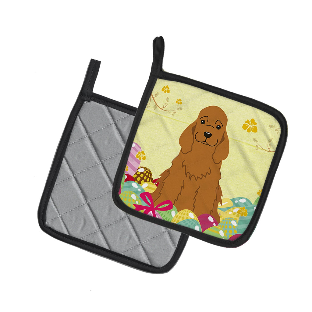 Easter Eggs Cocker Spaniel Red Pot Holder Set of 2 Heat Resistant Quilted Hot Pads 7.5 x 7.5 Inch, Insulated Kitchen Trivets for Cooking & Baking