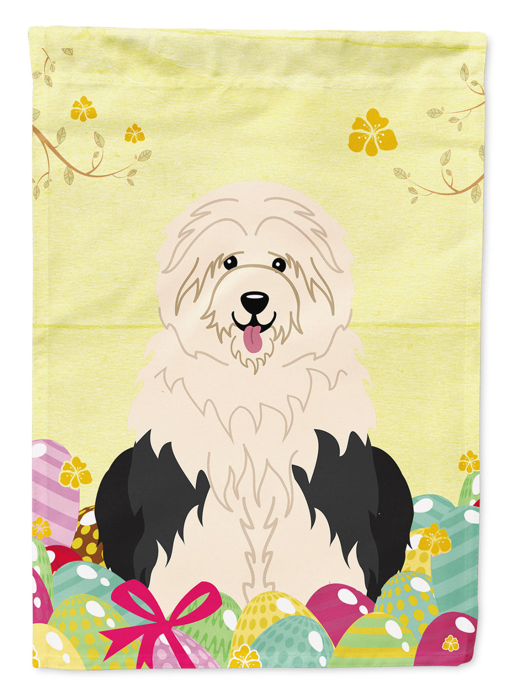 Easter Eggs Old English Sheepdog House Flag 28x40 Porch Sleeve Pole Decorative Outside Yard Banner Artwork Wall Hanging, Polyester