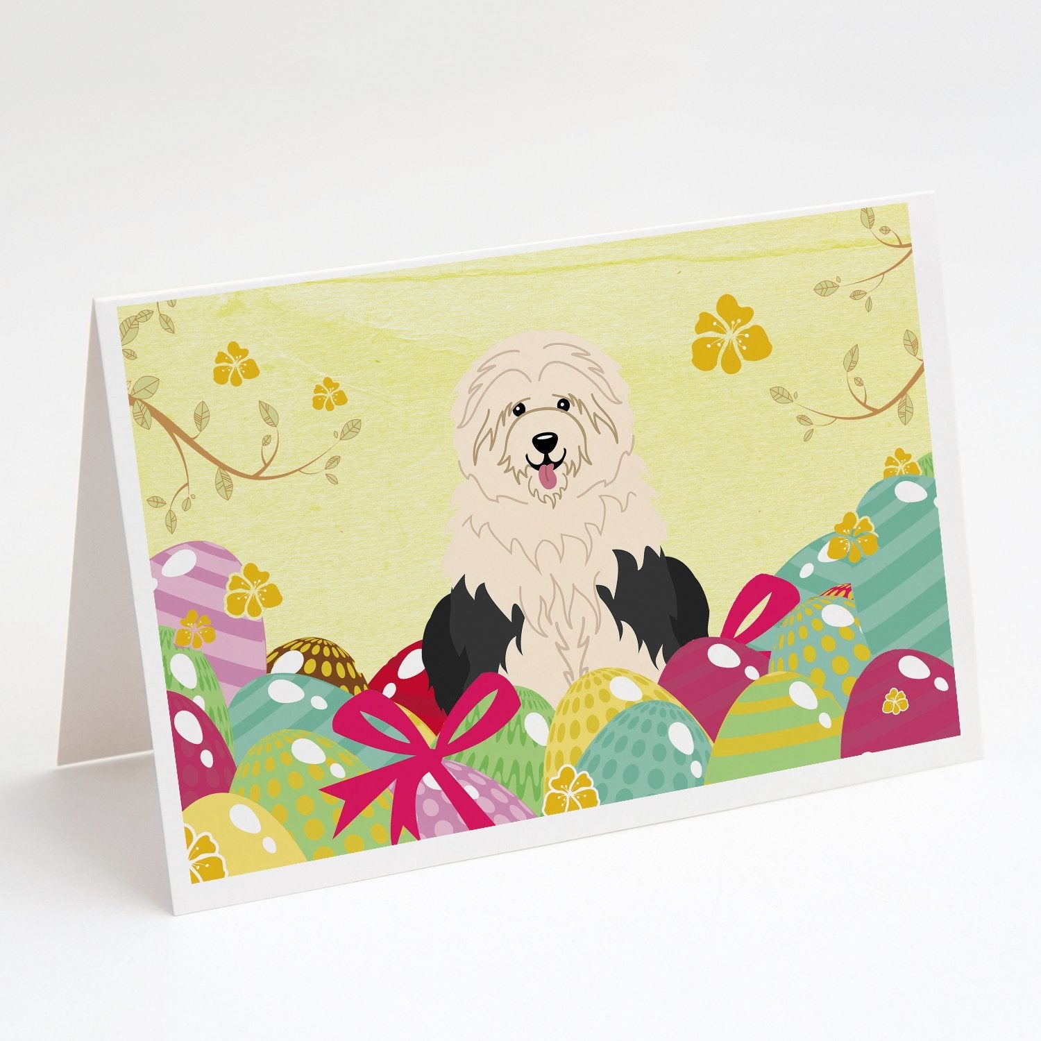 Easter Eggs Old English Sheepdog Greeting Cards Pack of 8 Blank Cards with Envelopes Whimsical A7 Size 5x7