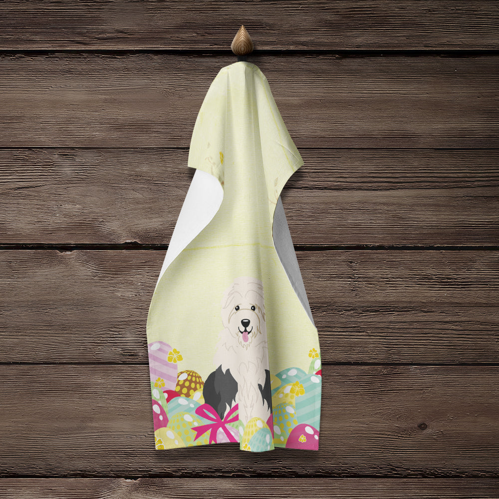 Easter Eggs Old English Sheepdog Kitchen Towel Velour Plush Front and Cotton Loop Back Machine Washable