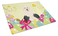 Easter Eggs Old English Sheepdog Cutting Board Tempered Glass Kitchen Cutting Surface, Heat Resistant Chopping, Non-Slip Feet, Food Prep & Serving