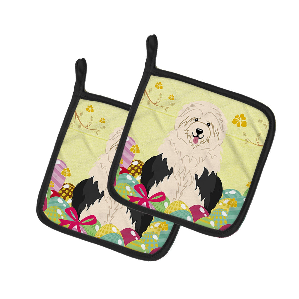 Easter Eggs Old English Sheepdog Pot Holder Set of 2 Heat Resistant Quilted Hot Pads 7.5 x 7.5 Inch, Insulated Kitchen Trivets for Cooking & Baking
