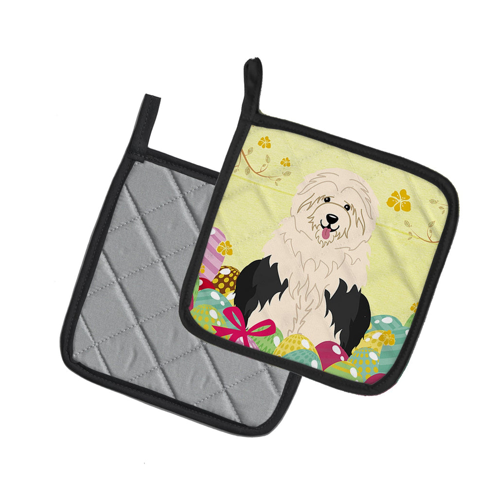 Easter Eggs Old English Sheepdog Pot Holder Set of 2 Heat Resistant Quilted Hot Pads 7.5 x 7.5 Inch, Insulated Kitchen Trivets for Cooking & Baking