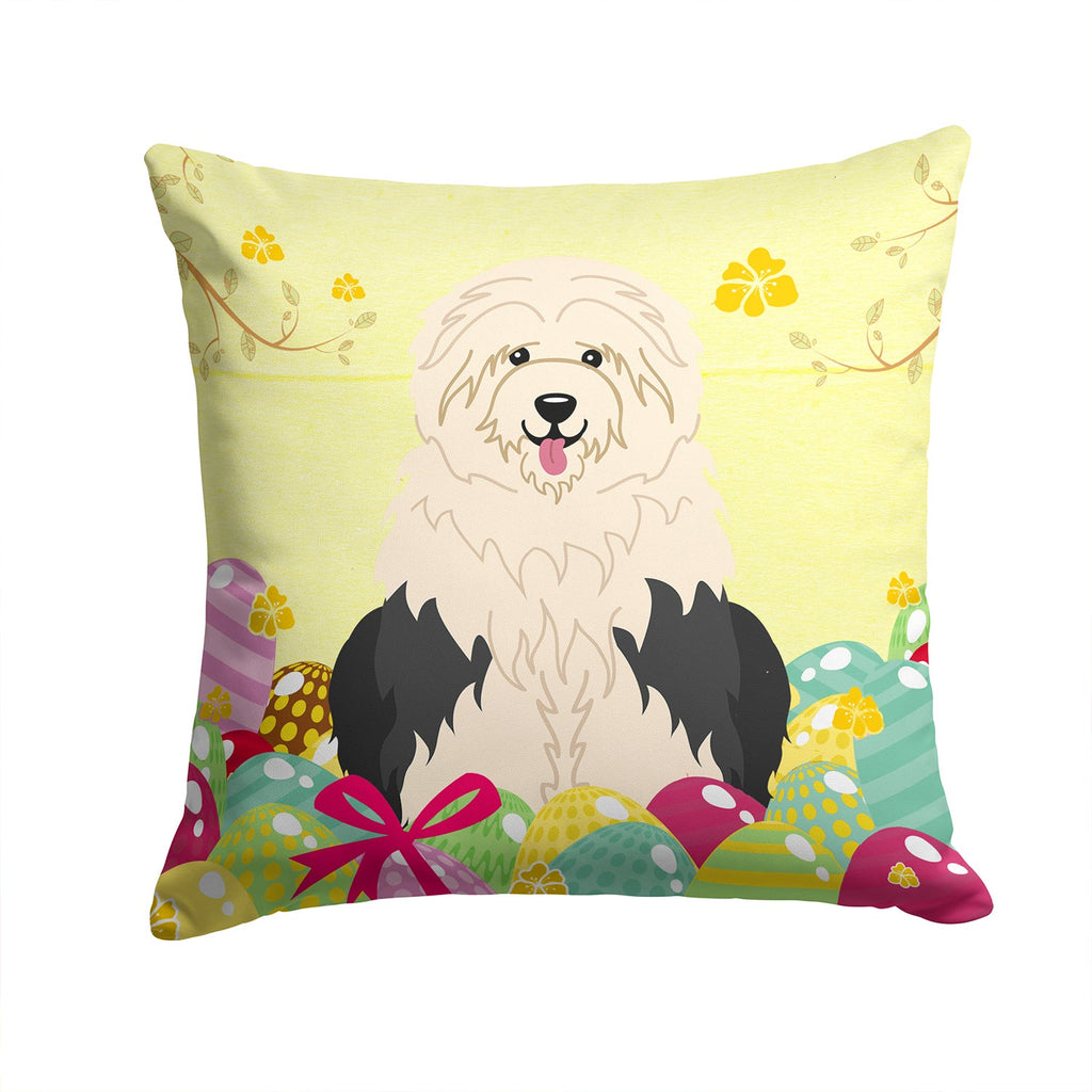 Easter Eggs Old English Sheepdog Decorative Throw Pillow 14x14 Indoor Outdoor Accent Cushion, Fabric Cover with Insert for Sofa, Bed, Porch & Living Room