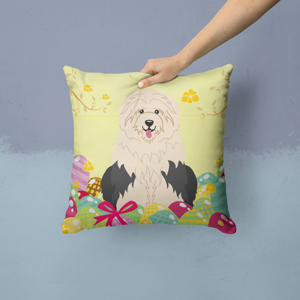 Easter Eggs Old English Sheepdog Decorative Throw Pillow 14x14 Indoor Outdoor Accent Cushion, Fabric Cover with Insert for Sofa, Bed, Porch & Living Room