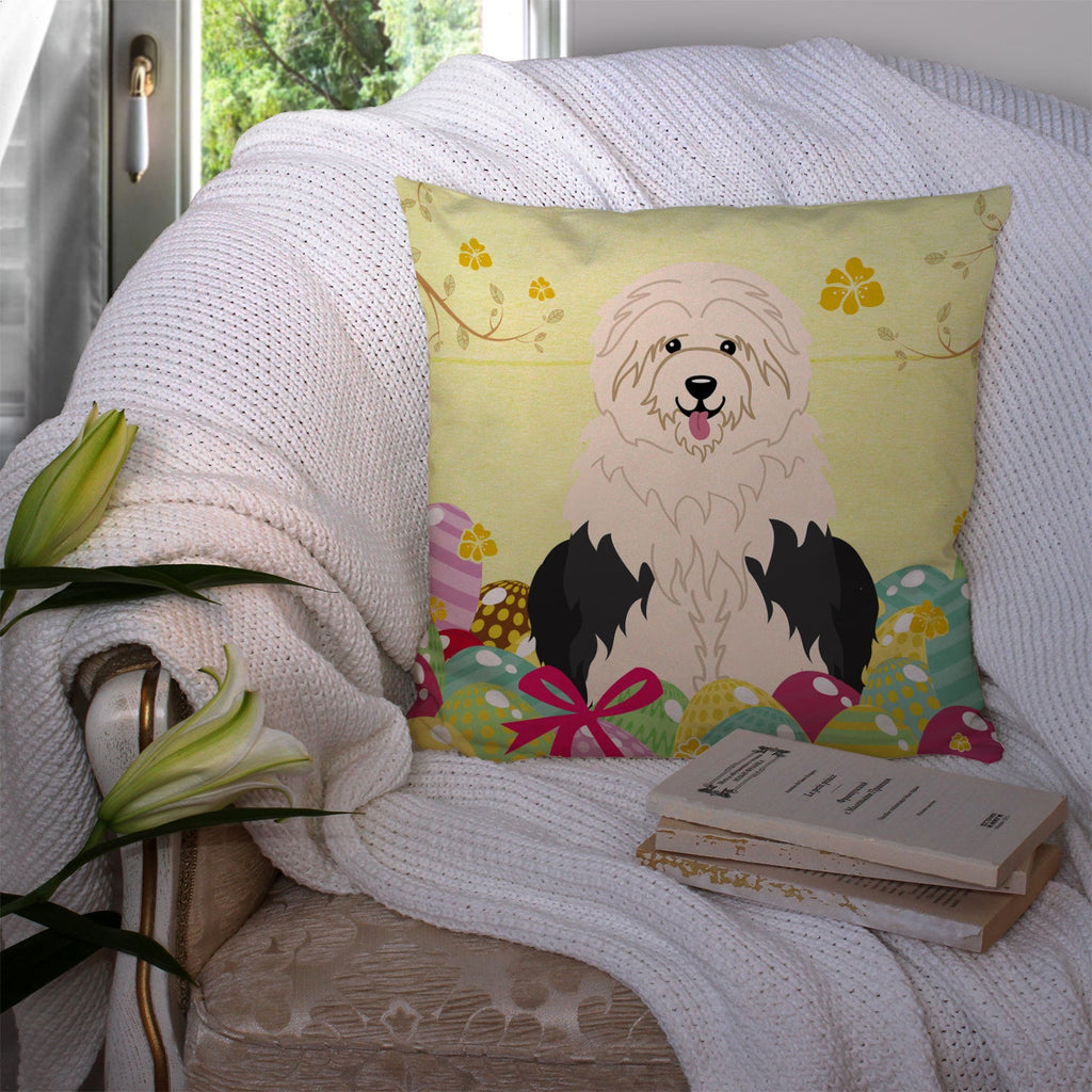 Easter Eggs Old English Sheepdog Decorative Throw Pillow 14x14 Indoor Outdoor Accent Cushion, Fabric Cover with Insert for Sofa, Bed, Porch & Living Room