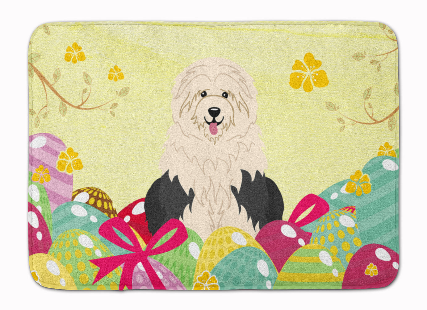 Easter Eggs Old English Sheepdog Memory Foam Kitchen Mat Machine Washable Anti-Fatigue Cushion Comfort Bath or Kitchen Rug