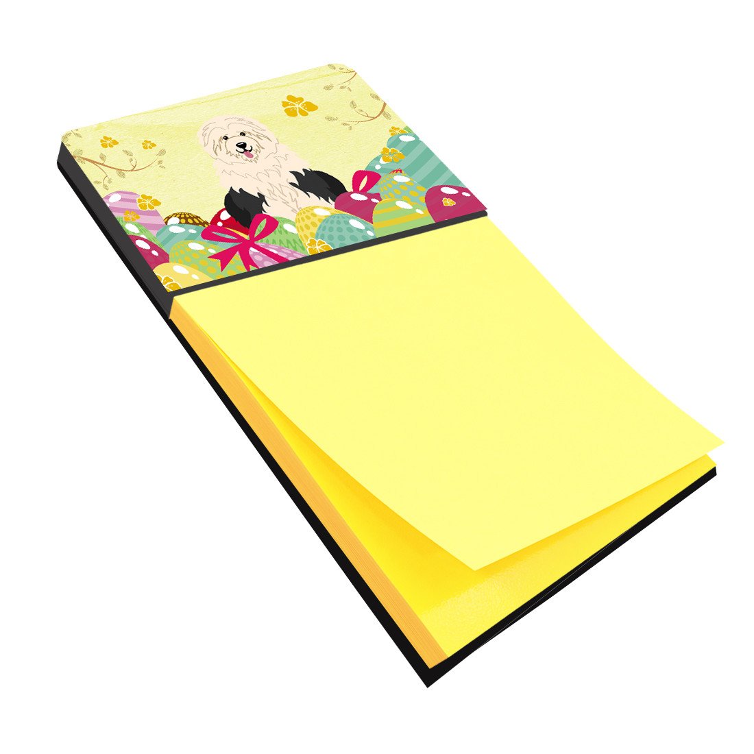 Easter Eggs Old English Sheepdog Watercolor Sticky Note Holder Refillable Dispenser Desk Accessory 3x3 Pad Gift
